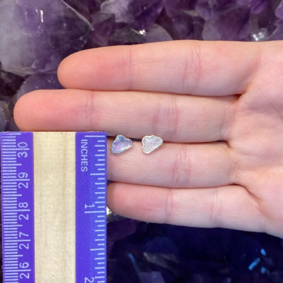 Rainbow Moonstone Cloud Stud Earrings, Flashy Stone, Sterling Silver, Healing - Picture 4 of 4